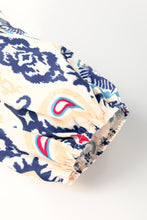 Load image into Gallery viewer, Blue Ethnic Print Striped Split Neck Long Sleeve Flowy Mini Dress
