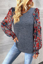 Load image into Gallery viewer, Blue Pale Chestnut Ruffle Tiered Floral Sleeve Crew Neck Blouse
