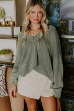 Load image into Gallery viewer, Four Leaf Clover Mineral Wash V Neck Knit Exposed Seam Drop Shoulder Loose Sweater
