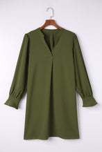 Load image into Gallery viewer, Green Split V Neck Ruffled Sleeves Shirt Dress
