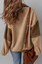 Load image into Gallery viewer, Straw Yellow 2-tone Color Block Patchwork Half Button Sherpa Sweatshirt
