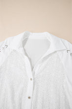 Load image into Gallery viewer, White Floral Embroidered Puff Sleeve Eyelet Patchwork Shirt
