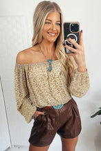 Load image into Gallery viewer, Beige Leopard Velvet Burnout Off Shoulder Long Sleeve Blouse
