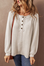 Load image into Gallery viewer, Oatmeal Waffle Knit Buttoned Front Raglan Sleeve Loose Blouse
