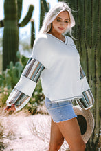 Load image into Gallery viewer, White Striped Patchwork Exposed Seam Waffle Knit Top

