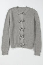 Load image into Gallery viewer, Philippine Gray Ribbed Knit Bow Front Buttoned Cardigan
