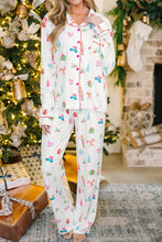 Load image into Gallery viewer, White Christmas Print Lapel Shirt and Pants Sleepwear
