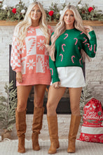 Load image into Gallery viewer, Dark Green Christmas Candy Cane Holiday Drop Shoulder Sweater
