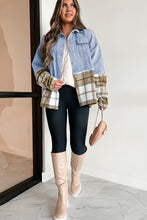 Load image into Gallery viewer, Khaki Plaid Patchwork Buttoned Oversized Denim Jacket
