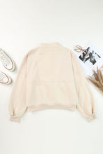 Load image into Gallery viewer, Apricot Half Zip Stand Collar Exposed Seam Solid Color Casual Sweatshirt
