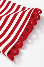 Load image into Gallery viewer, Racing Red Striped Print Drop Shoulder Lace Trim Bracelet Sleeve Loose Top
