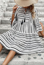 Load image into Gallery viewer, Black Stripe V Neck Bell Sleeve High Waist Mini Dress
