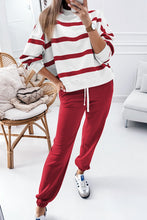 Load image into Gallery viewer, Red Stripe Drop Shoulder Pullover and Jogger Pants Set

