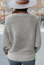 Load image into Gallery viewer, Medium Grey Striped Print Ribbed Knit Boat Neck Baggy Sweater

