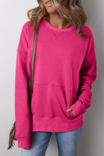 Load image into Gallery viewer, Rose Red Drop Shoulder Crisscross Stitching Pocketed Loose Sweatshirt
