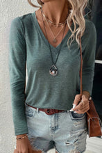 Load image into Gallery viewer, Mist Green Solid Color Long Sleeve V Neck Top
