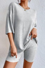 Load image into Gallery viewer, Gray Plain Ribbed Loose Fit Two Piece Lounge Set

