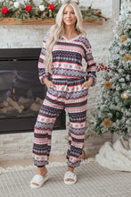Load image into Gallery viewer, Black Retro Christmas Pattern Loose Pullover 2pcs Lounge Pant Set
