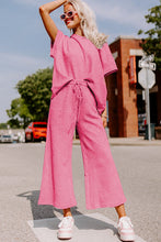Load image into Gallery viewer, Strawberry Pink Textured Loose Fit T Shirt and Drawstring Pants Set
