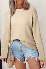 Load image into Gallery viewer, Parchment Solid Textured Knit Split Cuff Drop Shoulder Loose Sweater
