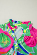Load image into Gallery viewer, Green Abstract Print Ruffled Sleeve Buttoned V Neck Blouse
