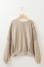 Load image into Gallery viewer, Parchment Knit Crochet Exposed Seam Ribbed Trim Sweatshirt
