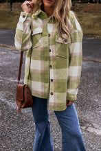 Load image into Gallery viewer, Sage Green Plaid Print Buttoned Flap Pockets Baggy Shacket
