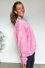 Load image into Gallery viewer, Bright Pink Mineral Wash Crossed Crew Neck Drop Shoulder Loose Sweatshirt
