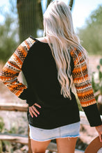 Load image into Gallery viewer, Orange Geo Print Raglan Patchwork Long Sleeve Tee

