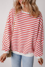 Load image into Gallery viewer, Orange Stripe Drop Shoulder Crew Neck Loose Sweatshirt
