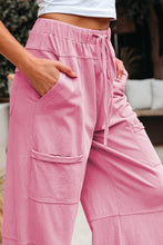 Load image into Gallery viewer, Bonbon Mineral Wash Exposed Seam Drawstring Elastic Waistband Wide Leg Cargo Pants
