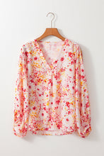 Load image into Gallery viewer, Pink Ditsy Floral Bubble Sleeve V Neck Blouse
