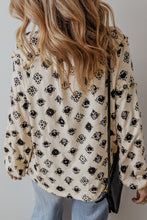 Load image into Gallery viewer, White Printed Split Neck Bubble Sleeve Loose Blouse
