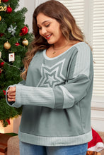 Load image into Gallery viewer, Mist Green Stars Patchwork Round Neck Plus Size T Shirt
