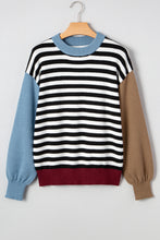 Load image into Gallery viewer, Color black Striped Panels Colorblock Sleeve Chic Sweater
