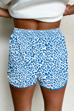 Load image into Gallery viewer, Blue Leopard Elastic Waistband Lace up Contrast Trim Casual Shorts
