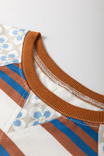 Load image into Gallery viewer, White Striped Floral Printed Patchwork Lantern Sleeve Blouse
