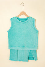 Load image into Gallery viewer, Mint Green 2 Pieces Mineral Wash Cotton Tank Top Lined Split Skirt Set
