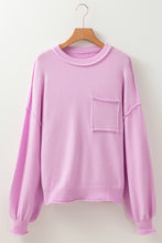 Load image into Gallery viewer, Pink Raw Edge Ribbed Detail Drop Shoulder Sweater
