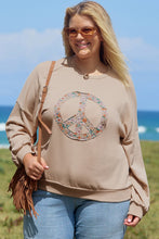 Load image into Gallery viewer, Pale Khaki Floral Peace Sign Graphic Washed Terry Plus Size Sweatshirt
