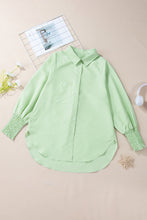 Load image into Gallery viewer, Grass Green Striped Shirred Cuff Buttoned Loose Fit Shirt
