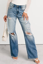 Load image into Gallery viewer, Myosotis Mid Rise Distressed Sneak Peek Straight Leg Jeans
