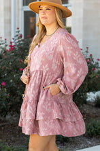 Load image into Gallery viewer, Peach Blossom Floral Surplice V Neck Tiered Ruffled Plus Size Dress
