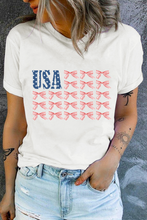 Load image into Gallery viewer, White USA Flag Bow Knot Print Round Neck T Shirt
