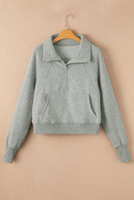 Load image into Gallery viewer, Gray Fleece Lined Zip Up Stand Collar Thumbhole Sleeve Sweatshirt
