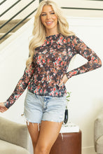 Load image into Gallery viewer, Black Floral Mesh Sheer Long Sleeve Top
