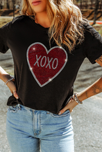 Load image into Gallery viewer, Black Rhinestone XOXO Heart Graphic Crewneck Tee
