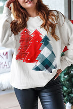 Load image into Gallery viewer, White Pearl Plaid Christmas Tree Patched Drop Shoulder Sweatshirt
