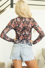 Load image into Gallery viewer, Black Floral Mesh Sheer Long Sleeve Top
