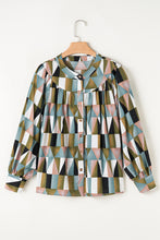 Load image into Gallery viewer, Green Geometric Print Buttoned Balloon Sleeve Loose Fit Shirt
